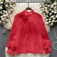 thumbnail image 2 of Womens Chiffon Tops Basic Spring T Shirts Long Sleeve Dressy Casual Loose Fit Cute Tee Clothes Trendy Fashion Outfits Red Free Size, 2 of 6