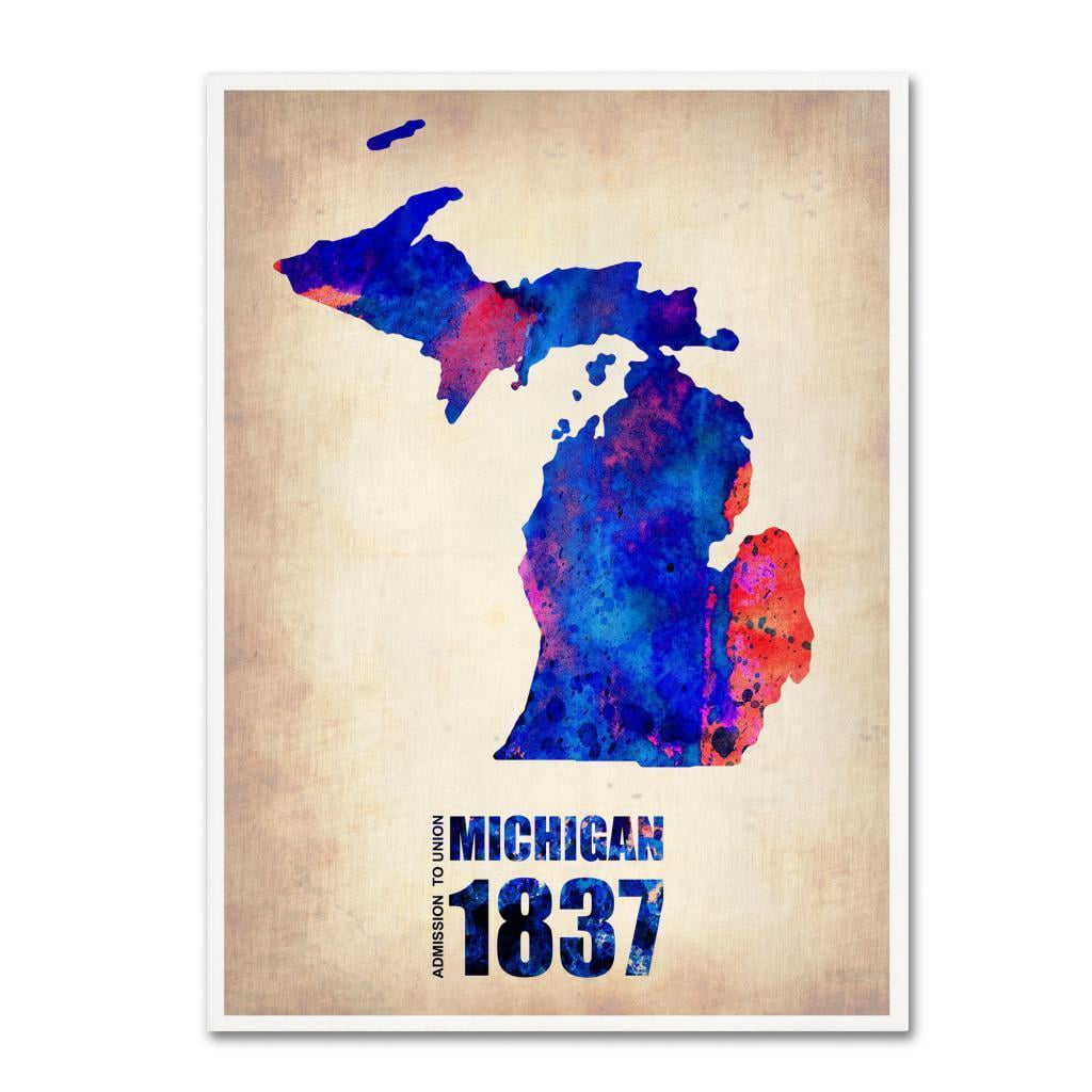 Trademark Fine Art "Michigan Watercolor Map" Canvas Art by Naxart