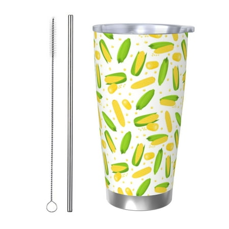 

Qekee Cartoon Corn Print 20OZ Car Cup Stainless Steel Vacuum Insulated Tumbler Tumbler Cup With Lid And Straw Travel Coffee Mug-Straw Two-piece Set