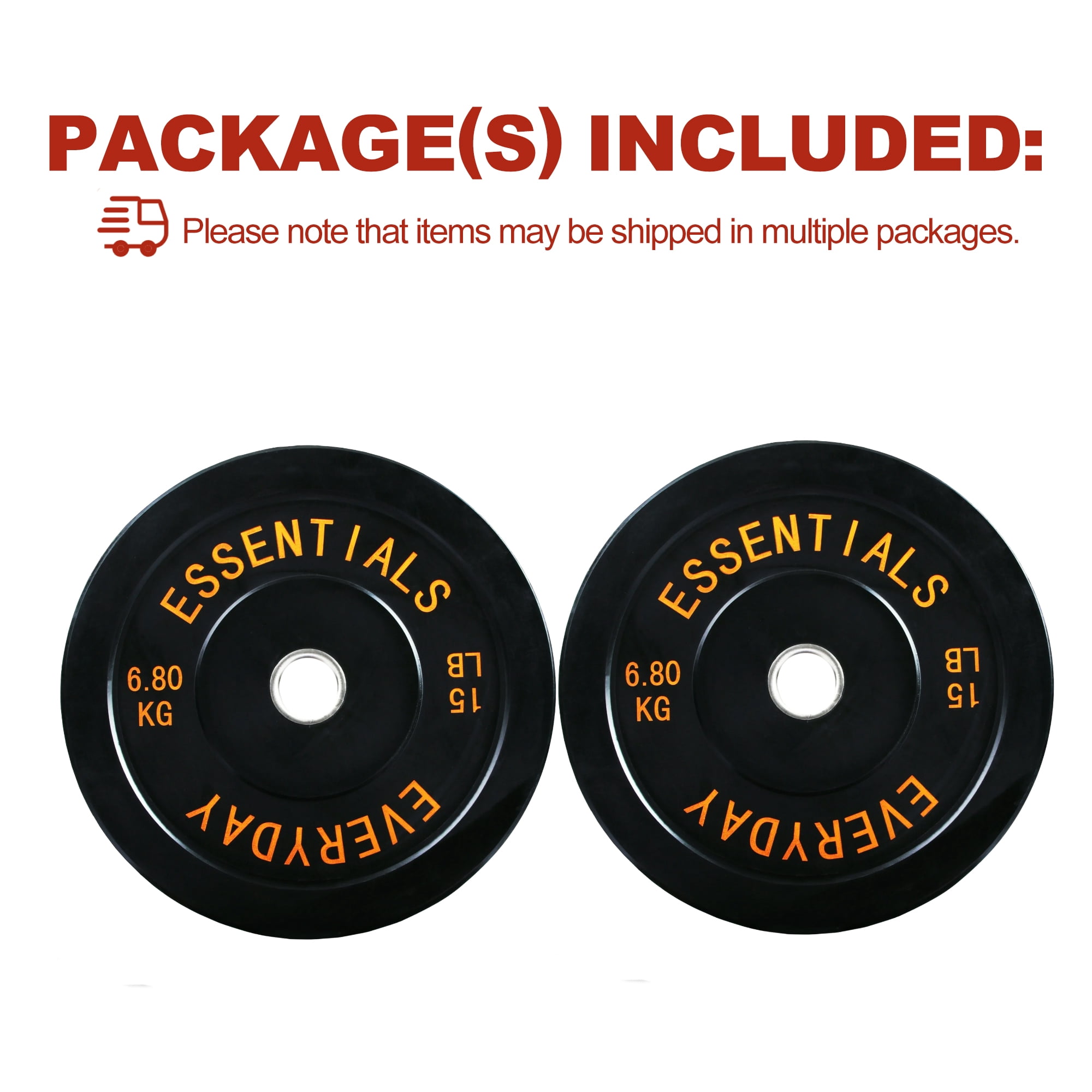 FlexWave Bumper Weight Plates, 15 lb Pair, Black, 2-Inch Hole