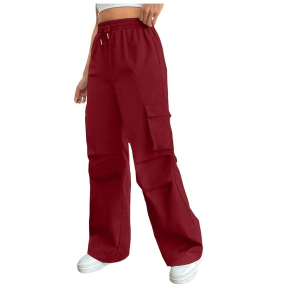 Travel Outfits Women Airport Cargo Pants Jogger Pants For Women Baggy Drawstring Lightweight Athletic Hiking With Pockets Yoga Tan Linen Stretchy Work Casual for Long Pleated Dress Red S