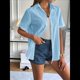 thumbnail image 5 of Camisa de Algodón con Botones y Dobladillo Enrollado para Mujer, de Corta, Informal, de Verano, con Cuello en V, para Playa. Azul XL, 5 of 8