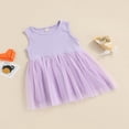 thumbnail image 3 of Bébé bébé Filles Maille Tutu Robe Sans Manches Imprimé Tulle Ourlet Robe de Princesse Parti Violet 3-4 Ans, 3 of 7