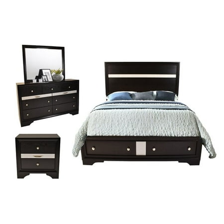 

CLEARANCE! Traditional Matrix Queen 4 PC Storage Bedroom Set in Black made with Wood