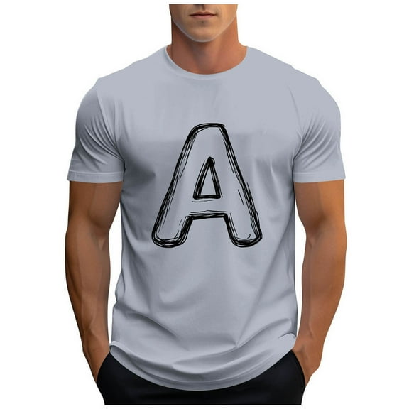 Wyobums Mens Workout T Shirt Casual Letter Print Crew Tee Running Gym Short Sleeve Blouses Shirts Tops M-3X A-Gray
