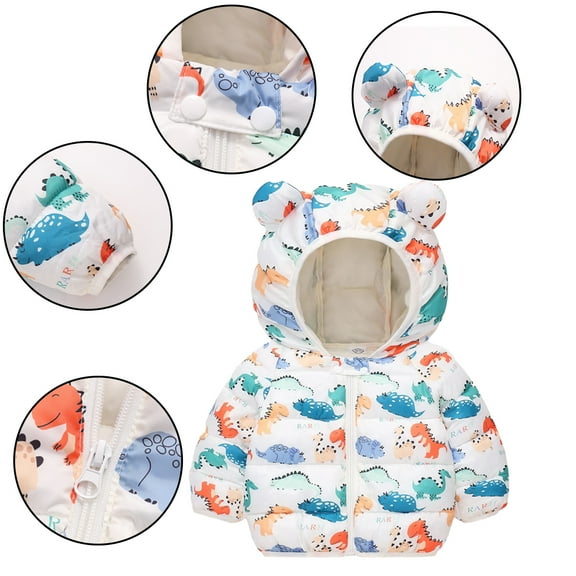 AJZIOJIRO Newborn Baby Unisex down Cotton Jacket Print Hooded down Jacket & Outerwear Winter Warm Lightweight Bear Ears Zipper Puffer Coat Kids Clothes