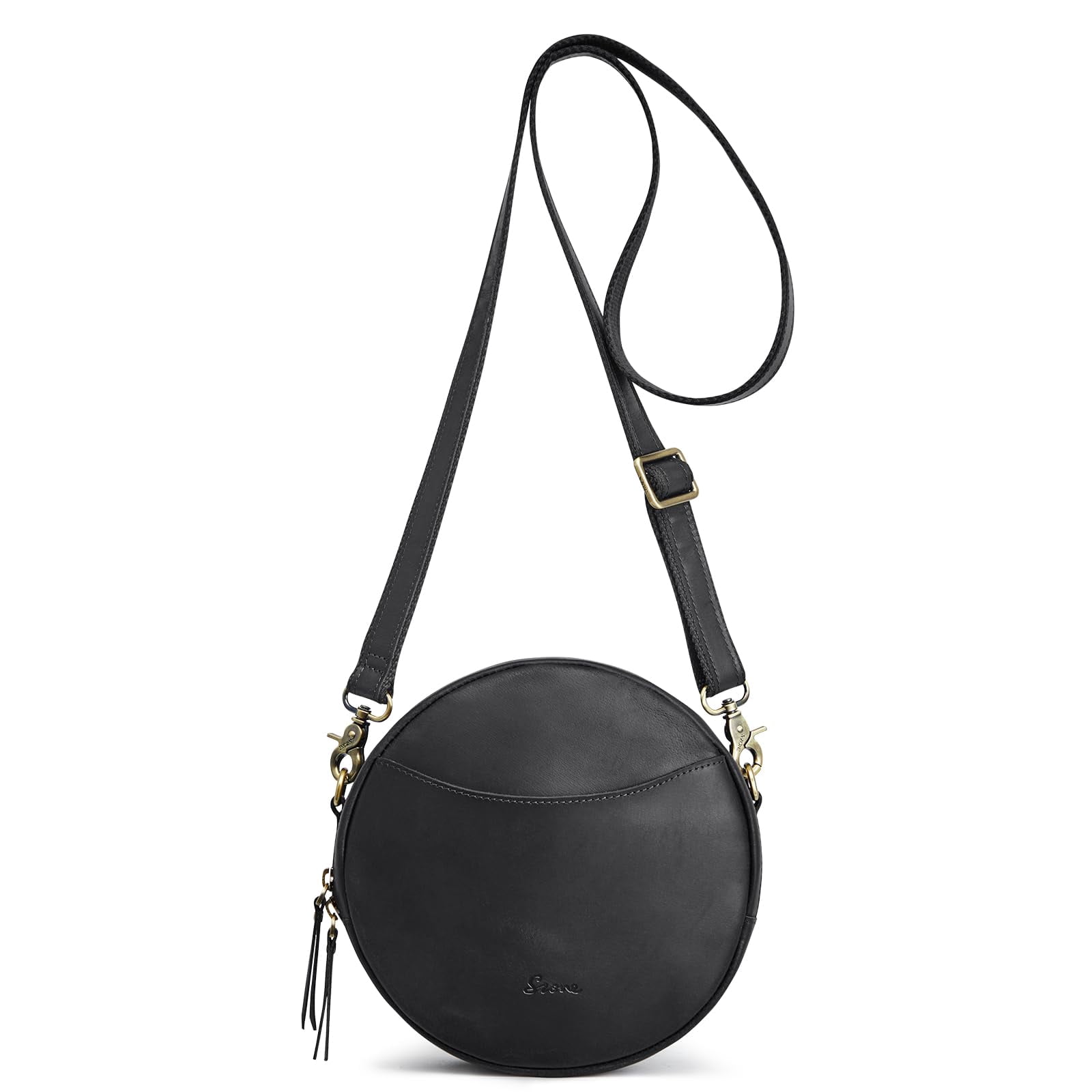 S-ZONE Leather Crossbody Bags for Women Trendy Circle Cross Body Shoulder Bag Designer Round Purses