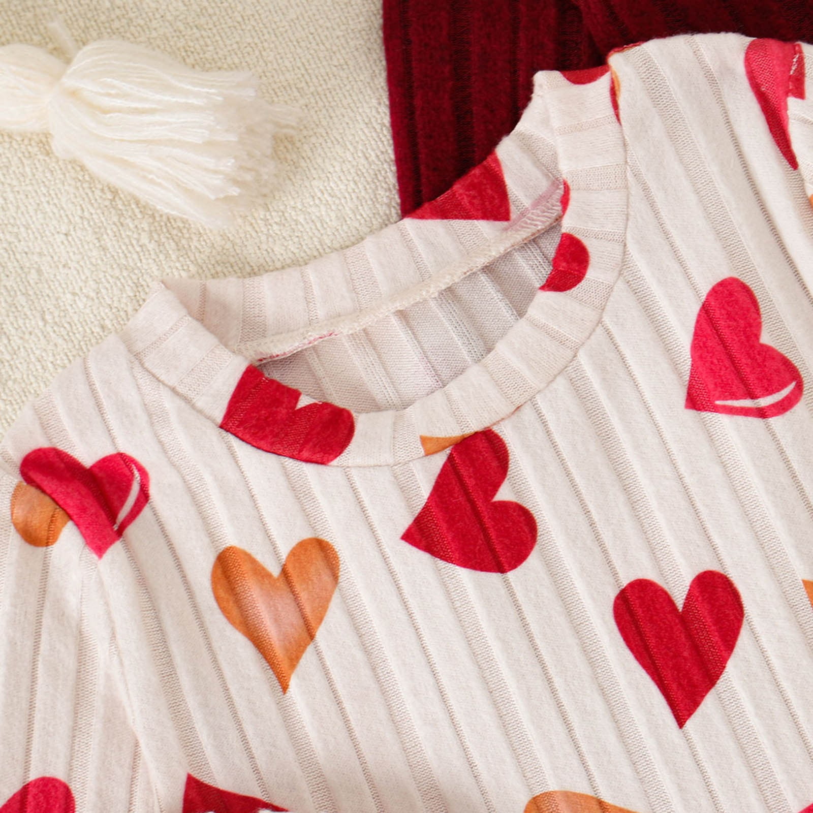 Shadoumai Toddler Girl Valentines Day Outfit 3PC Waffle Heart Sweatshirt Pants Set Baby Girls Spring Pullover Top Jogger Clothes