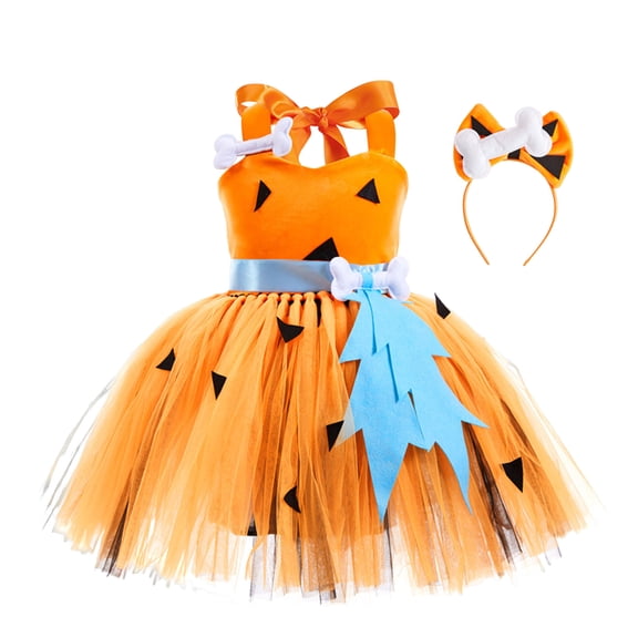 Faraee Toddler Caveman Set Historical Cavegirl Birthday Outfit Tutu Tulle Dress Baby Girls Boy Halloween Cosplay 2 Piece Clothes 1-10Y