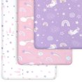 thumbnail image 2 of Grow Wild Baby Crib Sheets for Girls (3 Pack), Soft Jersey Cotton Fitted Crib Sheets for Infant, Babies or Toddlers Unisex - 52"x 28" x 9", Unicorns and Rainbows, 2 of 5