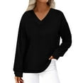 thumbnail image 2 of GuzomFashion Womens Black V-Neck Long Sleeve Sweatshirt - Soft Stretch Relaxed Fit for Casual Daily & Layering Wear,Size XL, 2 of 8