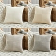thumbnail image 2 of Fancy Homi 4 Pcs Neutral Decorative Throw Pillow Covers 18x18 inch for Living Room Couch Bed Sofa, Rustic Farmhouse Boho Home Decor, Soft Cross Striped Corduroy Patchwork Square Cushion Case 45x45cm, 2 of 7