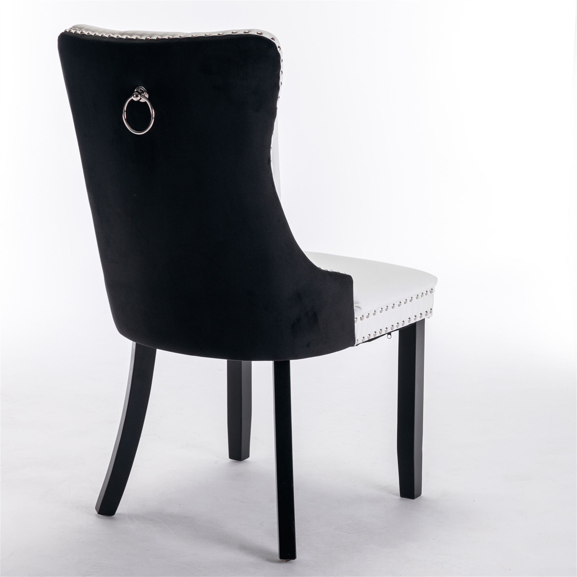 Miniyam Dining Chair Set of 2, High-end Tufted Contemporary PU and Velvet Upholstered, White+Black