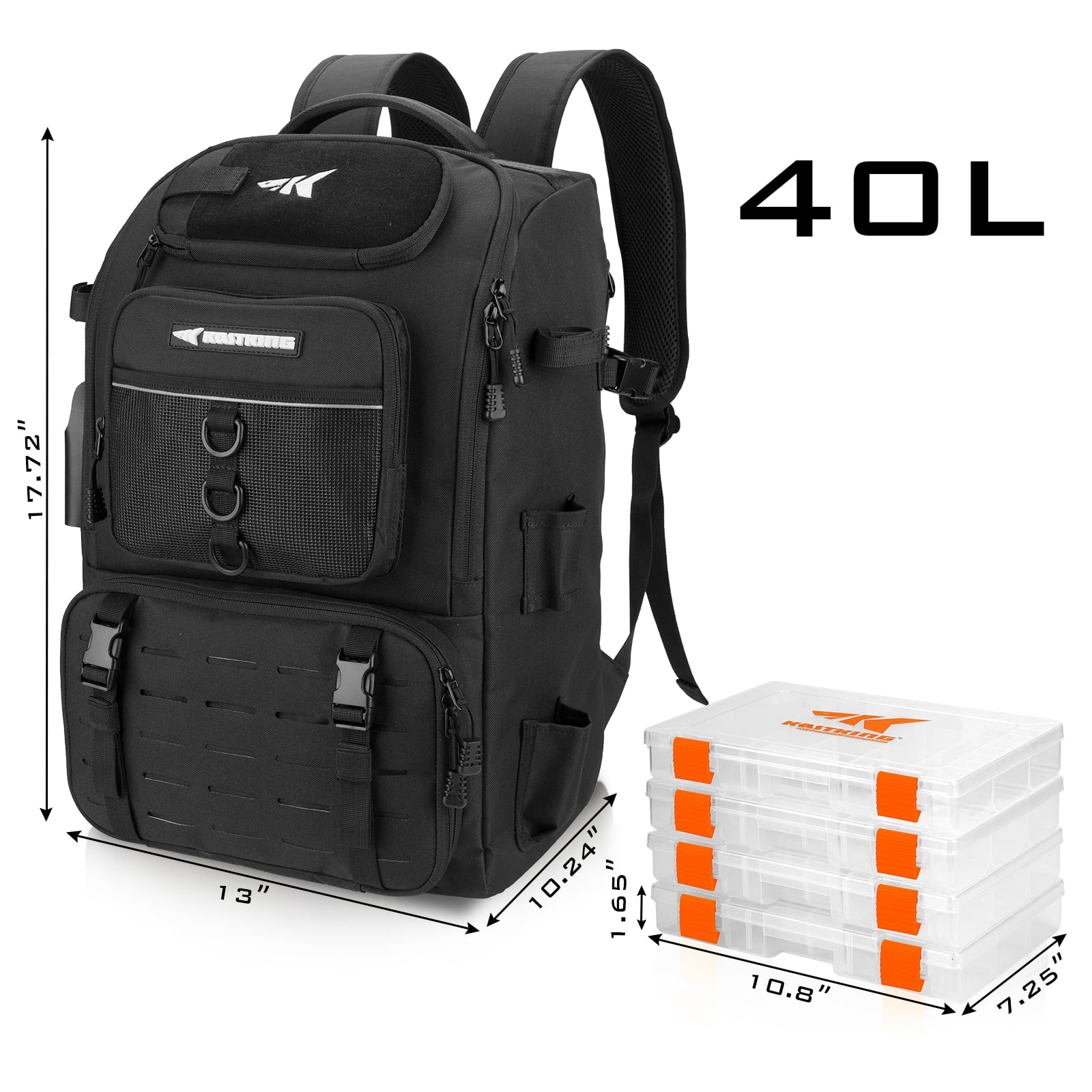 KastKing Karryall  Tackle Backpack with Rod Holders 4 Tackle Tray,Fishing Bag Storage Fishing Gear -Black