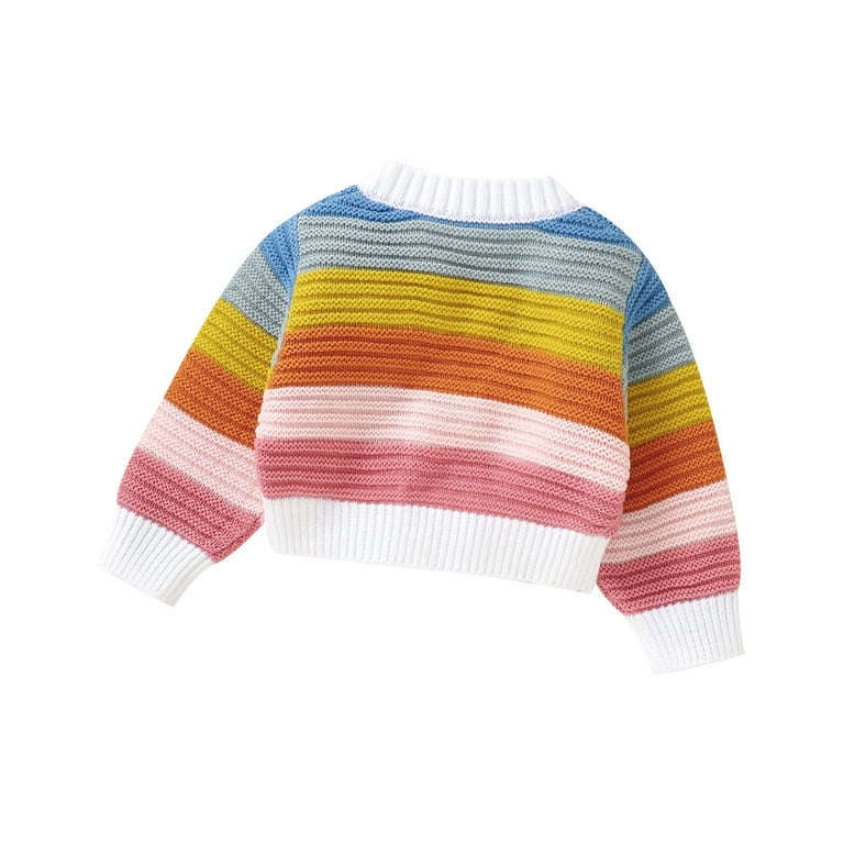 Baby Sweater Kids Long Sleeve Rainbow Warm Cotton Knit Cardigan Jacket Button Down Coat Outwear Sweaters For Girls White 2 Years 3 Years
