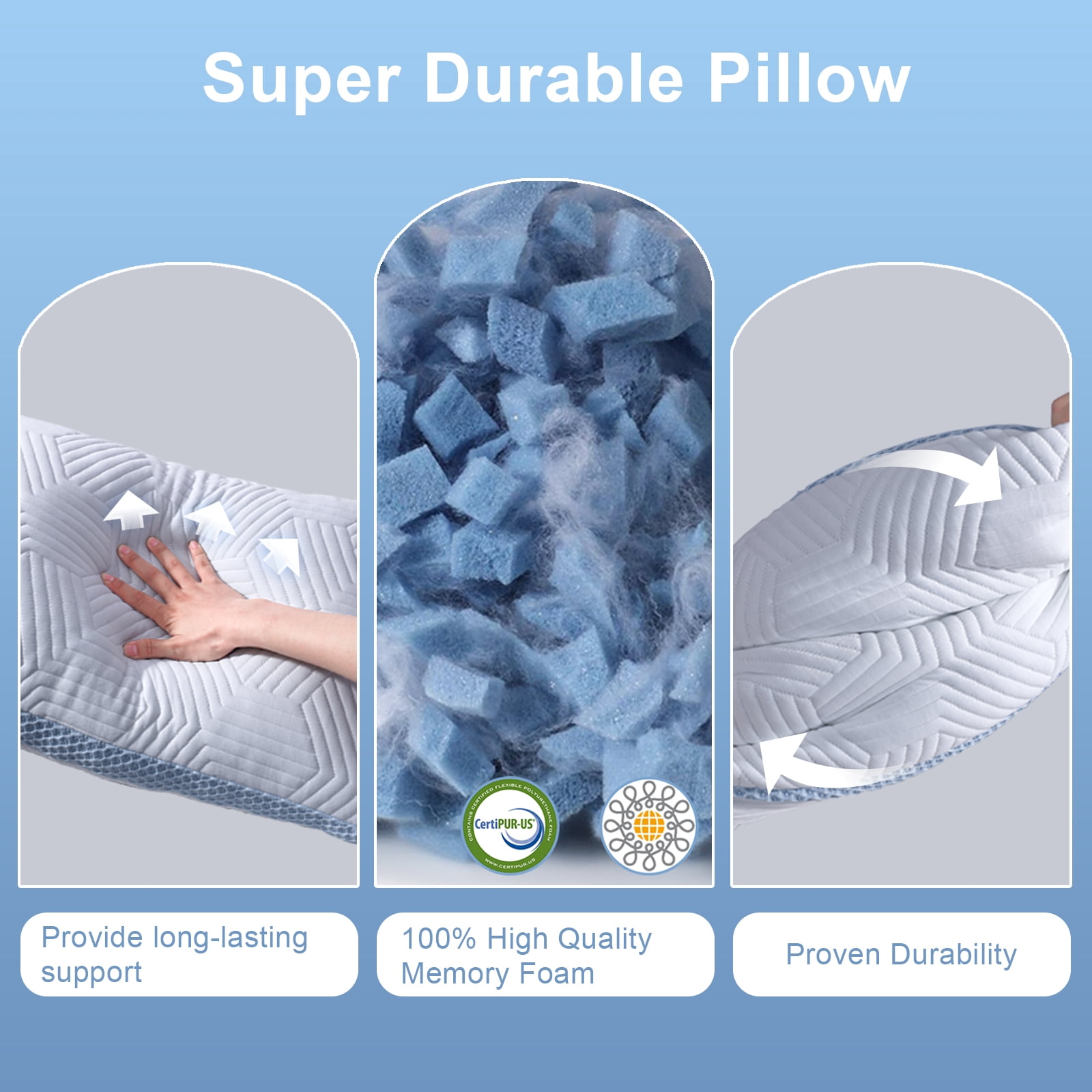 Soft Bed Pillow, Shredded Memory Foam Pillow, Comfortable Sleeping Pillow, Standard Size, Affordable Everyday Use