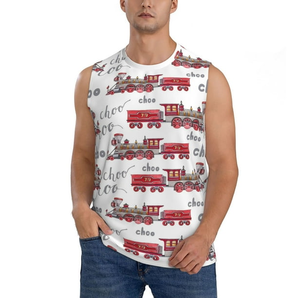 Fotbe Retro Train Men's Camiseta sin Mangas Estampada para Hombres, Playera Casual para Gimnasio, Entrenamiento, Playa-Large