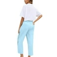 thumbnail image 5 of Gmluru Women's Wide Leg Pants Solid-Color Elastic Belt Pocket Side Cutout(Capre Pants) Trousers Business Work Casual Pants Blue S-2XL, 5 of 9
