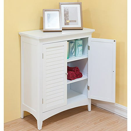 Modern Shaker Wood 2 Door Crown Molded Top Floor Storage Cabinet with Shelves in White Finish - Includes Modhaus Living