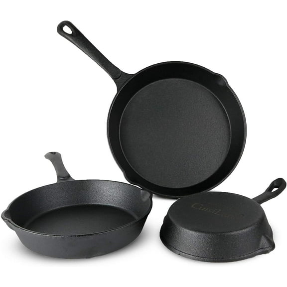 CUISILAND Quality Pre-Seasoned Cast Iron Pan Cookware Set - 10", 8", 6.5" Frying Pans