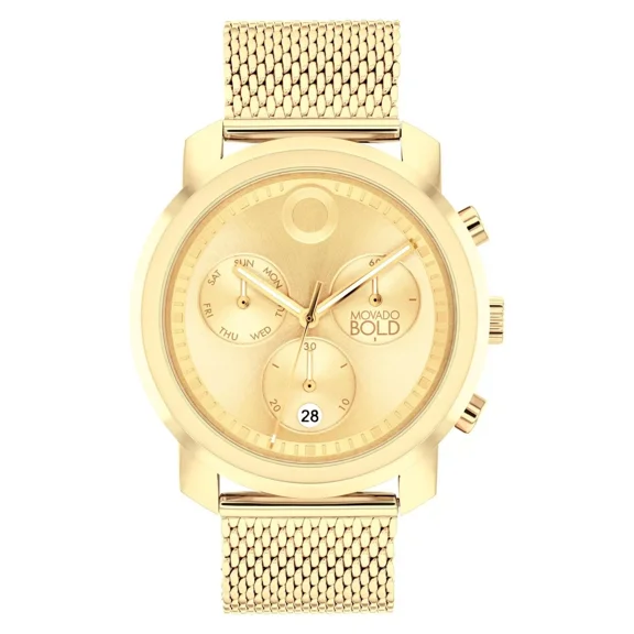 Movado Bold Trend Propel 3601046 Gold Chronograph Mesh Band 44MM Men's Watch