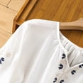 thumbnail image 6 of Cmfcve Tops for Women 2026 Cotton Linen T Shirts Retro Plus Size 3/4 Sleeve V Neck Embroidered Blouse, 6 of 7