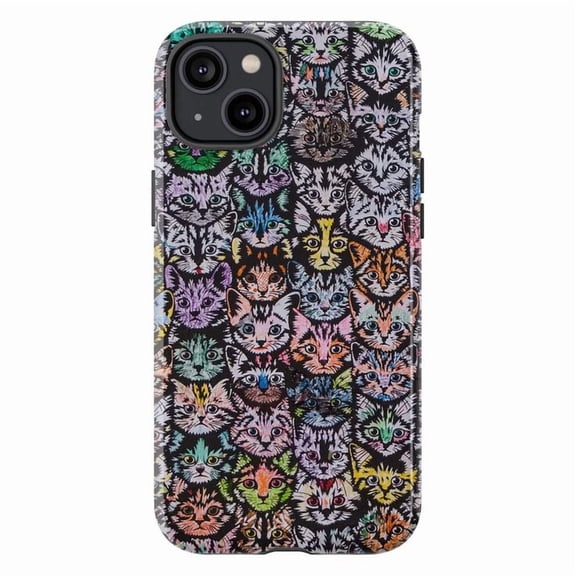 Rainbow Cat Faces Phone Case, Funky Colorful Cat Pattern Protective iPhone Cover for iPhone 16 15 14 13 12 11 Plus Pro Max Mini