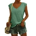 thumbnail image 1 of Femmes Tops Mode Solide Couleur Cap Manches V Cou Décontracté en Vrac Manches Courtes T-Shirt Top Armée Vert L, 1 of 5