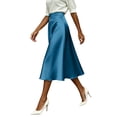 thumbnail image 4 of Nmnitkp Skirts for Women High Waist Satin A-Line Midi Skirt, Elegant Solid Silk-Like Flowy Skirt with Pockets, for Work, Wedding Guest & Daily WearBlue,S, 4 of 9