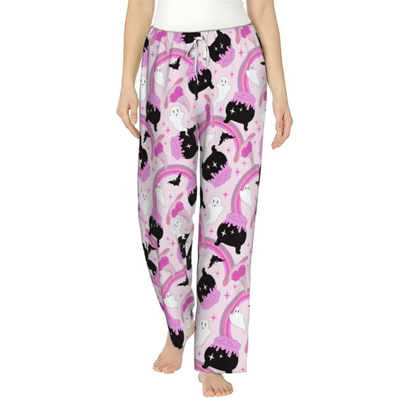 Salouo Pink Girl Halloween Print Women's Pajama Pants Casual Loose Sweatpants PJs Flowy Pants Drawstring Palazzo for Women Wide Leg Pants Lounge Pajama -X-Large