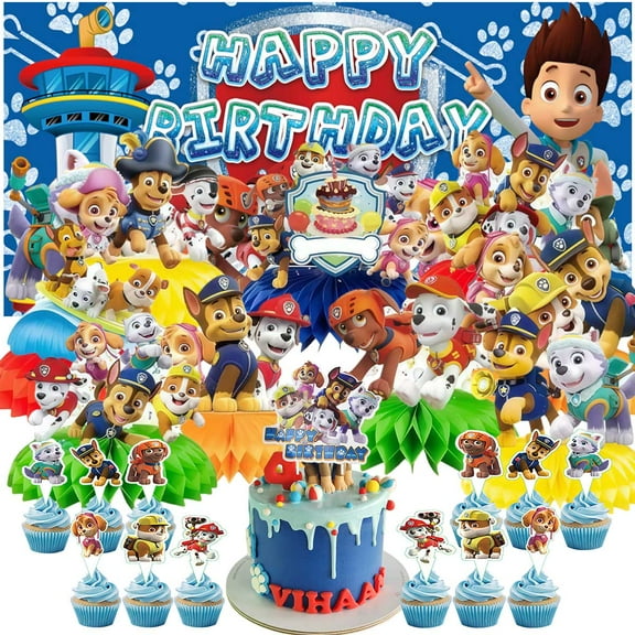 Paw Patrol Boy Party Decorations Decor Supplies Honeycomb Centerpieces Table Toppers Cake Toppers for Birthday Photo Props