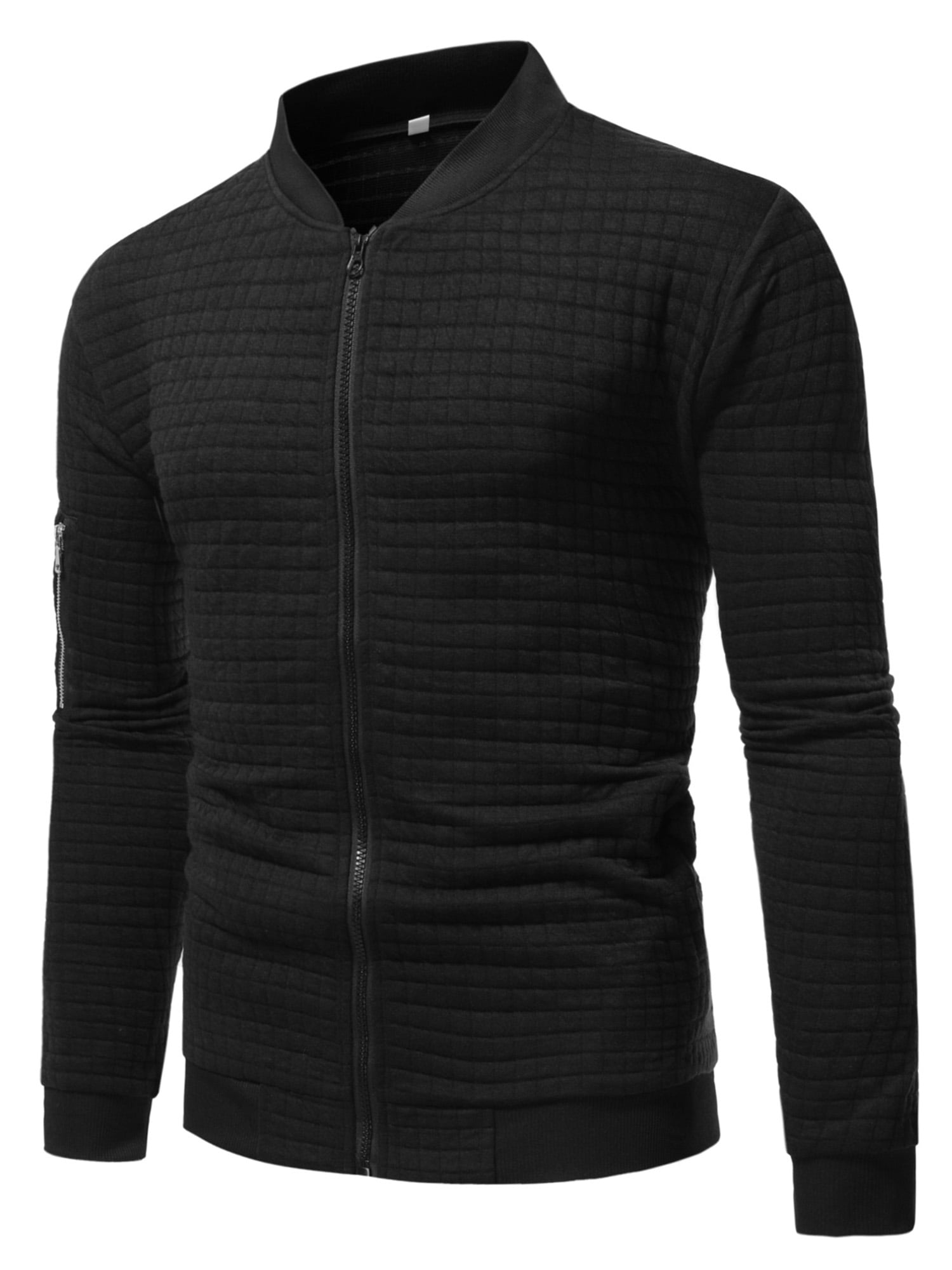 SpringTTC Men Full Zipper Stand Up Collar Long Sleeve Casual Jacket