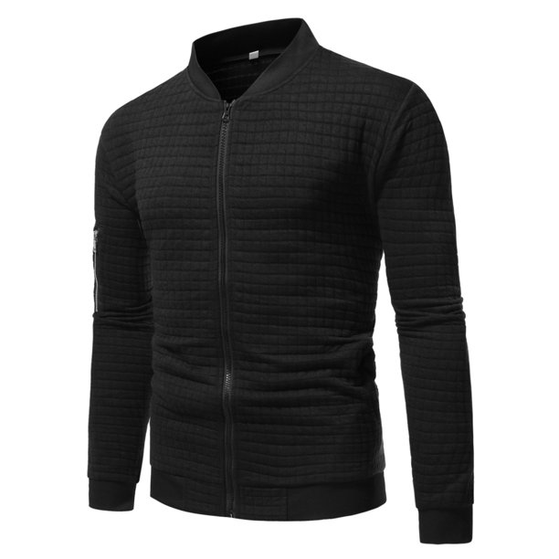 SpringTTC Men Full Zipper Stand Up Collar Long Sleeve Casual Jacket