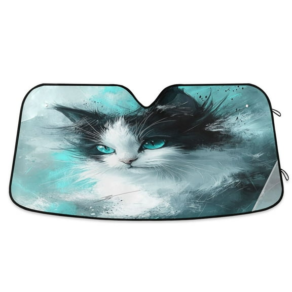 Qxltty Cool Ragdoll Cat Pattern Car Windshield Sunshades Foldable UV Rays Sun Visor Protector Keep Your Vehicle Cool 53×23.5in