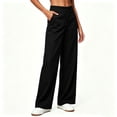 thumbnail image 6 of YUGYXL Women's High Waisted Wide Leg Dressy Pants Business Work Trousers, Flat Front Waist, Side Pockets Black Pants, 6 of 6
