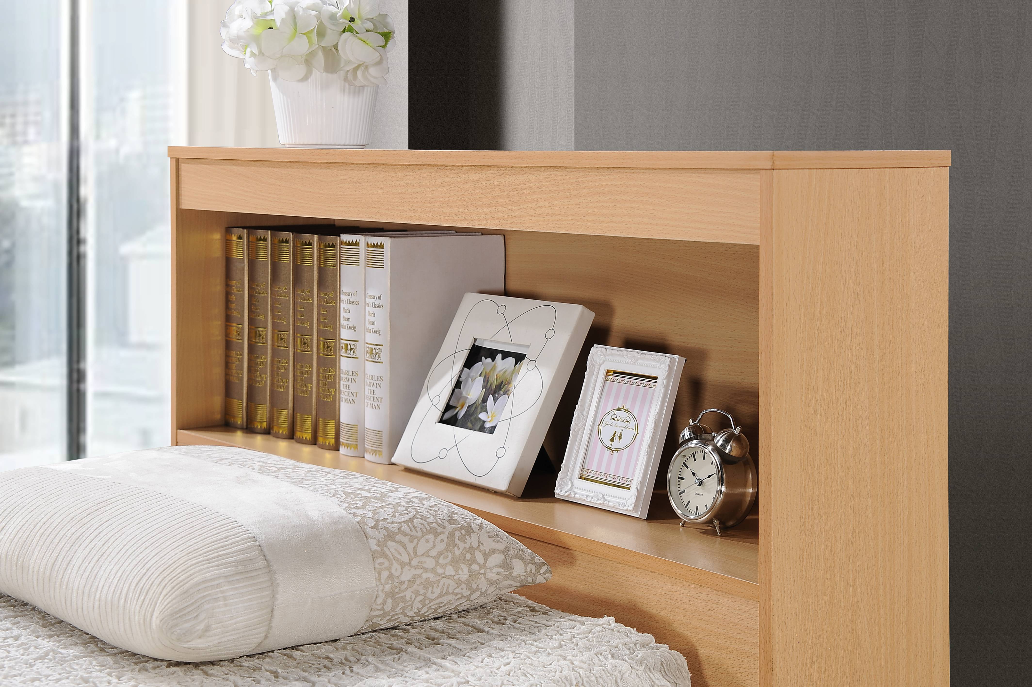 Hodedah Twin-Size Captain Bed with 3-Drawers and Headboard in Beech