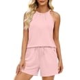 thumbnail image 2 of Women's Sleeveless Blouse And Drawstring Shorts Set With Pockets, Casual 2 Piece Outfits For Summer, Soft Polyester Blend, Matching Sets For Vacations, Lounge Or | TruBelle,Pink L, 2 of 8