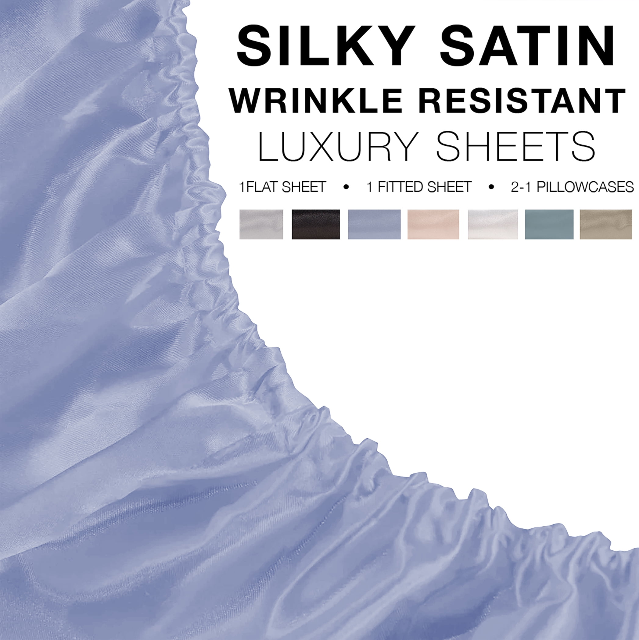 Satin Radiance 230 Thread Count Blue Solid Print Polyester Sheet Set, King, 4-Pieces