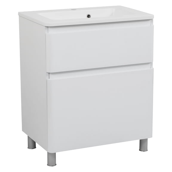 Modern Free Standing Bathroom Vanity with Washbasin | Comfort White High Gloss Collection with Side Vanity Cabinet | Non-Toxic Fire-Resistant MDF-52" (12 28 12)-Diamond Collection 32"