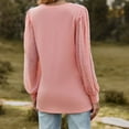 thumbnail image 2 of UTSJKR Ladies Mesh Patchwork Tunics Blouses 2024 Fashion Elegant Solid Shirts V Neck Blouses Comfy Loose Fit Tops Fall Basic Puff Long Sleeve Tunic Tops Pink XL, 2 of 4