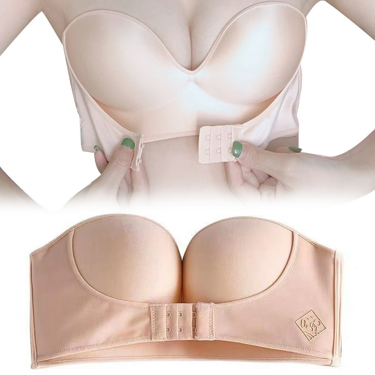 KOMOO Strapless Pushup Bras Front Buckle Lift Bra Women Upwingsbra Wireless  Non-Slip Invisible Front Hook Underwear Bra
