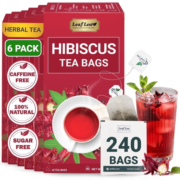 LeafLea 240 Premium Natural Hibiscus Tea Bags, 100% Natural Dried Hibiscus Flowers, Te De Hibisco, Caffeine-Free, Sugar-Free