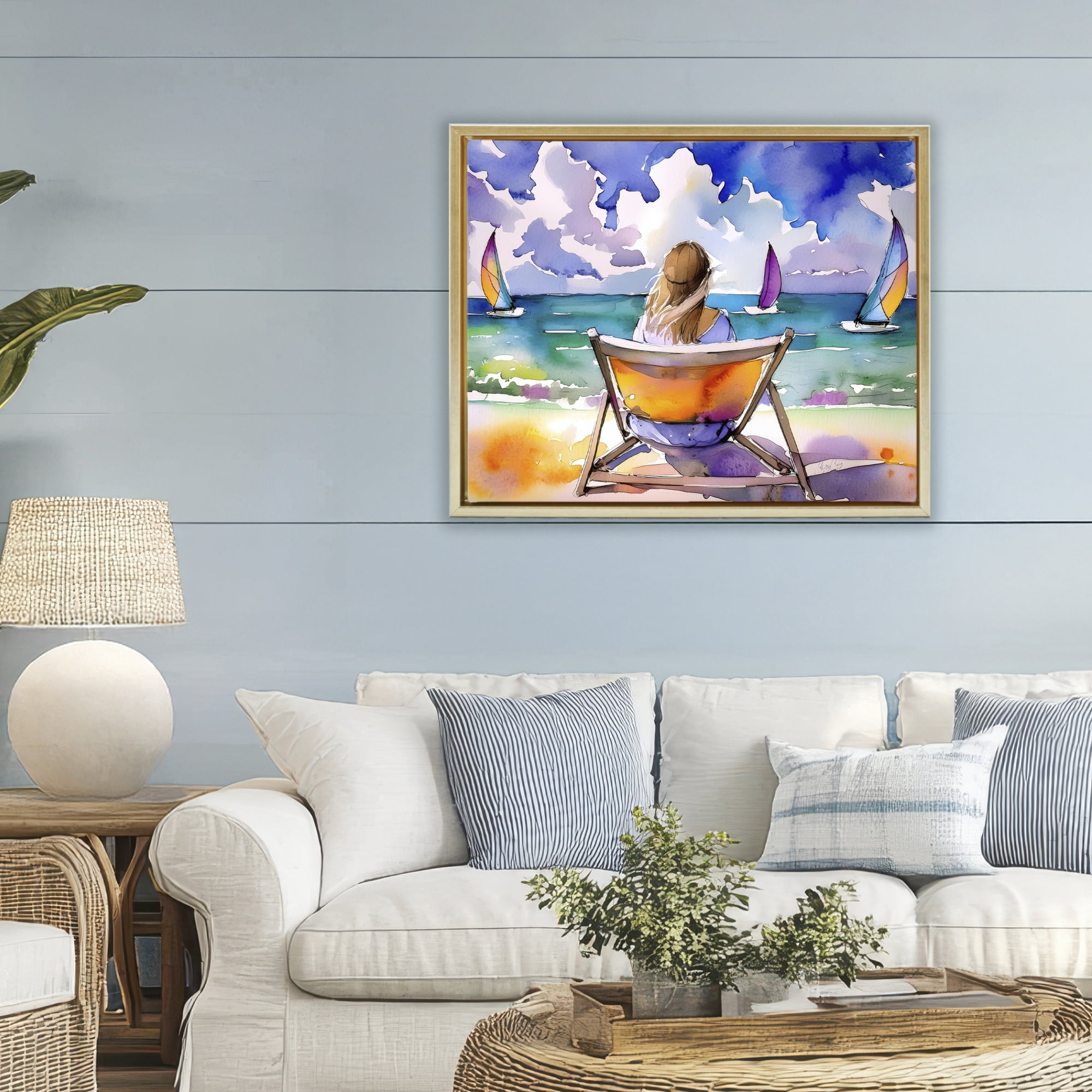 Stupell Industries Front Row to Paradise Gold Framed Floater Canvas Wall Art, design by Shelly Craig