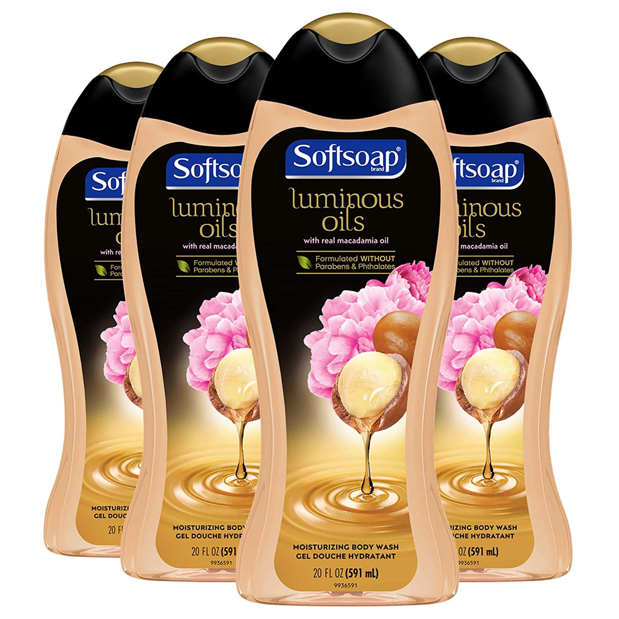 Softsoap Luminous Oils Moisturizing Body Wash Shower Gel, Macadamia Oil and Peony - 20 fluid ounce (4 Pack)