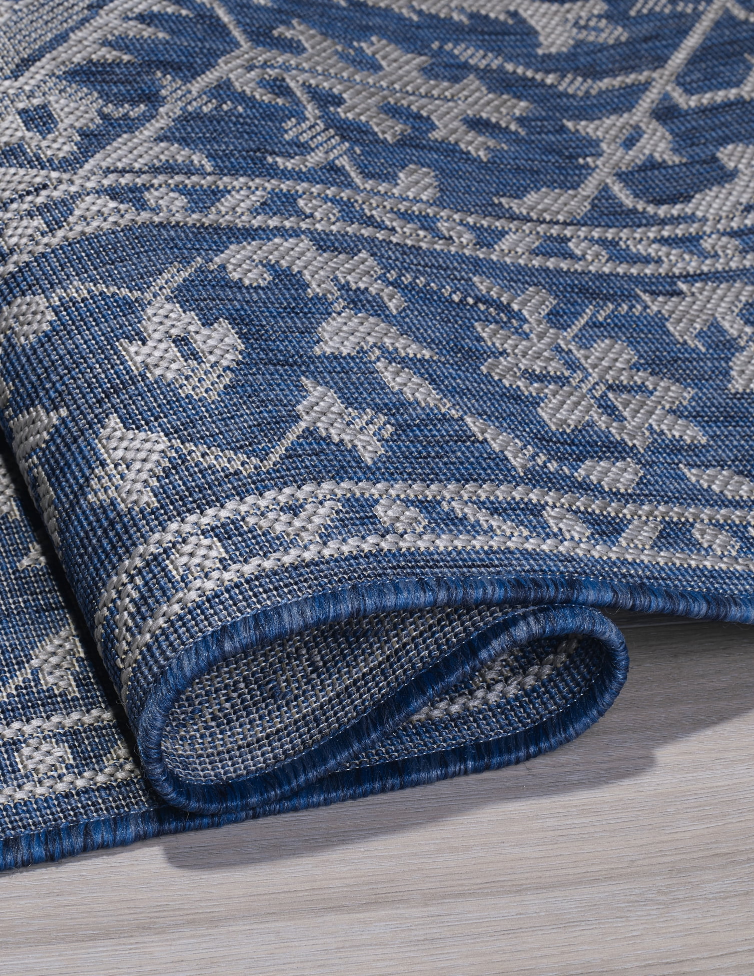 FH Home Flat Woven Outdoor Rug - Waterproof, Easy to Clean, Stain resistant - Premium Polypropylene Yarn - Vintage Persian -Patio, Deck, Porch,Balcony,Laundry Room - Amol - Blue - 3ft 11 in x 5ft 6in