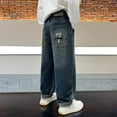 thumbnail image 6 of KAUOD Boys Baggy Jeans Straight Wide Leg Cargo Denim Pants Kids Elastic Waist Retro Streetwear Jeans Trousers with Pockets, 6 of 9
