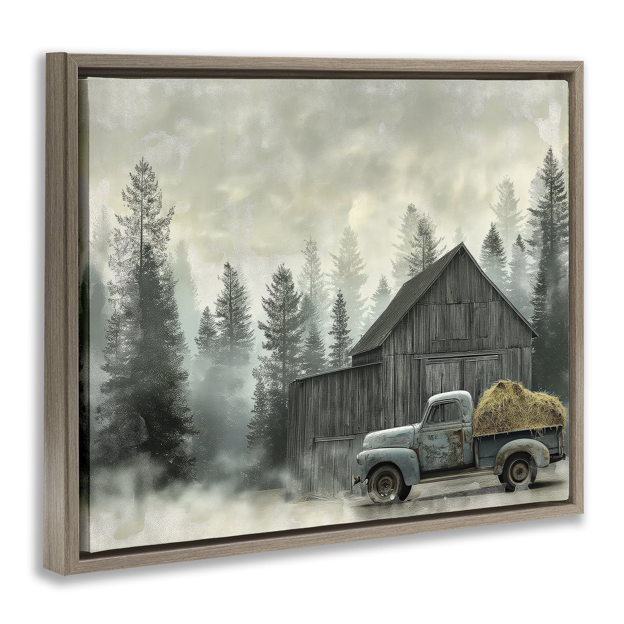 Stupell Industries Vintage Pickup at Misty Barn Brown Framed Floater Canvas Wall Art, design by Imagine It Images