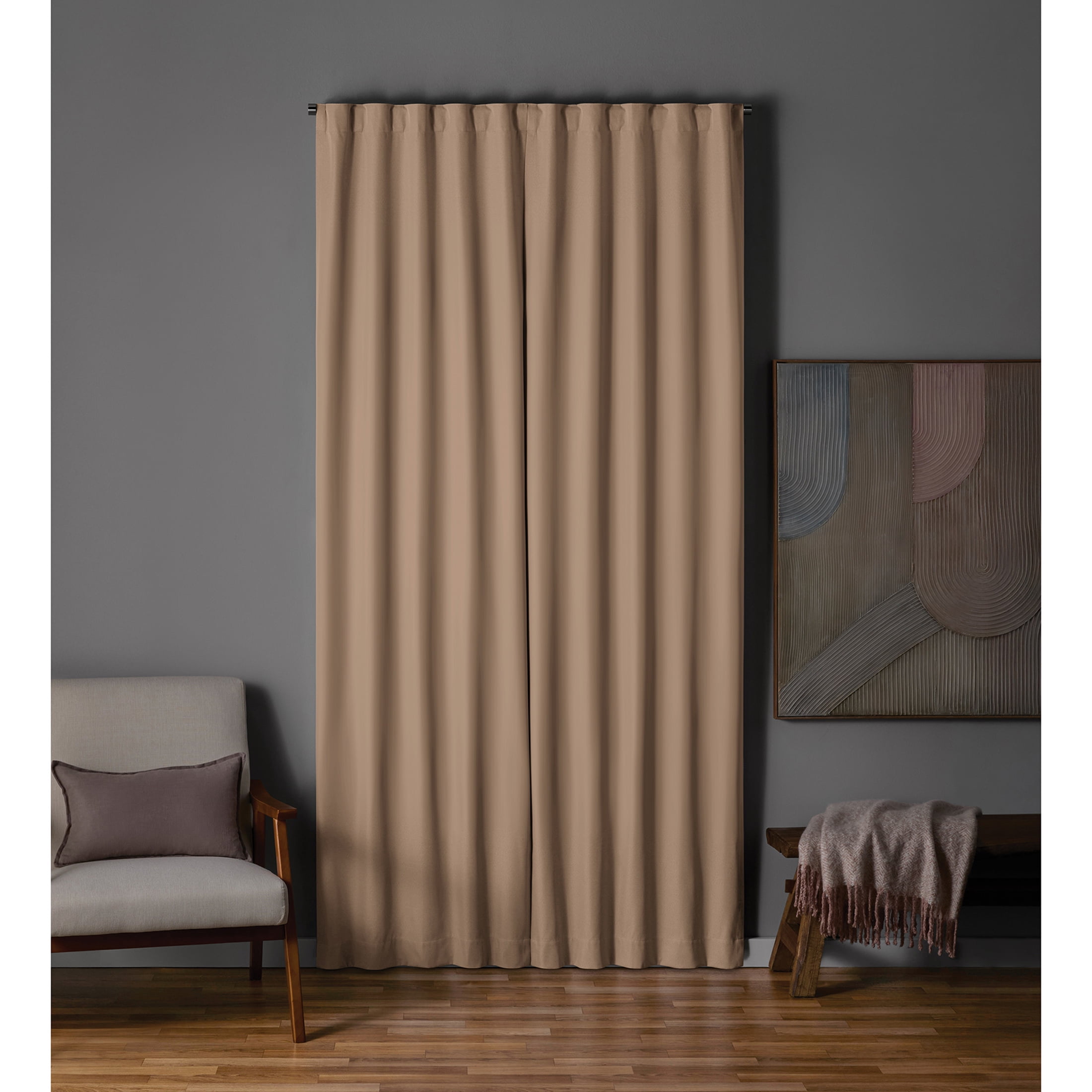 Mainstays Beige Solid Blackout Rod Pocket with Back Tabs Curtain Panel Pair, Set of 2, 30" W x 95" L