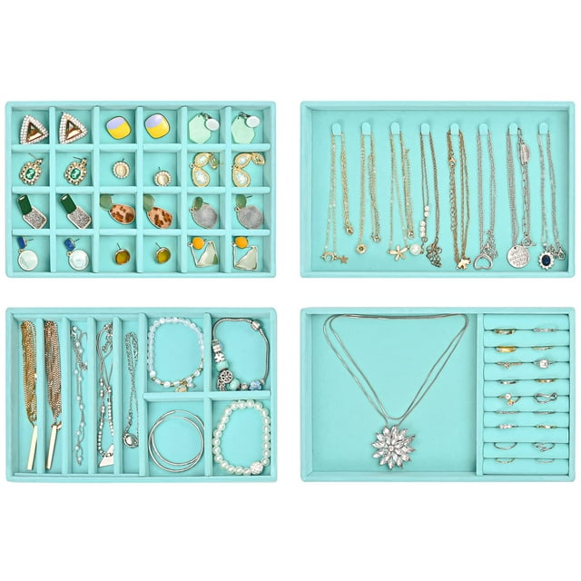 Bandejas organizadoras de joyas ProCase, apilables, 4 capas, color azul