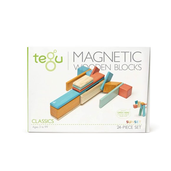 Ensemble de 24 Pcs Tegu Blocs Magnétiques en Bois, Coucher de Soleil, 1-99 Ans